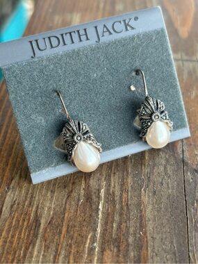 Vintage Judith Jack Marcasite and Pearl Earrings